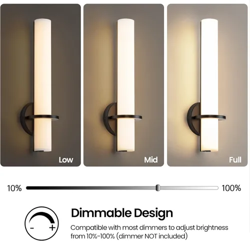 Miniatura 6 de AIJIASI Apliques de Pared Negros Juego de 2, Apliques de Baño de 18 pulgadas con Pantalla Acrílica 18W 3000K LED Regulables Apliques de Pared