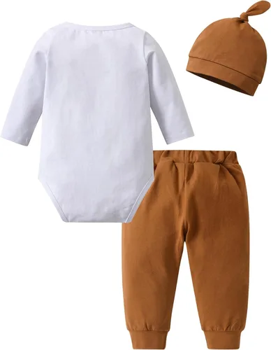 Miniatura 79 de Conjunto de 3 piezas de ropa de bebé recién nacido con estampado de manga larga + pantalones + sombrero