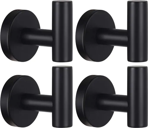 Miniatura 16 de Kruodop Ganchos para toallas de baño, 2 paquetes de soporte para toallas de pared, gancho negro mate para bata de pared, gancho de acero inoxidable