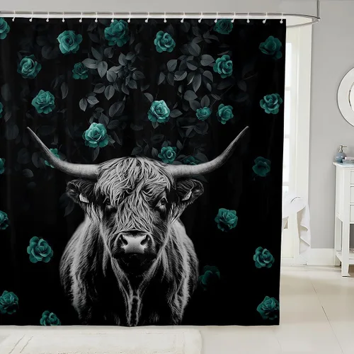 Miniatura 21 de Cortina de ducha verde naranja quemado, cortina de ducha de tela floral bohemia bohemia bohemia para niños y mujeres, cortinas de baño impermeables