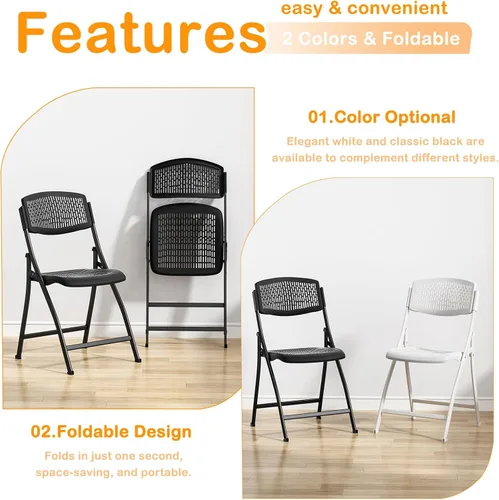 Miniatura 8 de Ytaoka Silla plegable negra con asiento de malla transpirable y marco de metal resistente para interiores y exteriores, fiestas, eventos, bodas