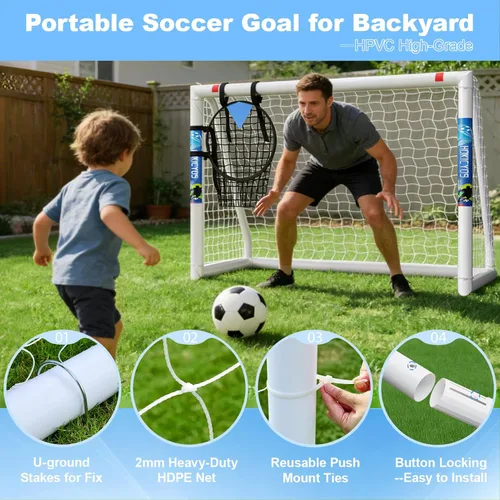 Miniatura 2 de Soccer Goal for Backyard 10×6.5, 8×6 and 6×4 FT Soccer Goals Weatherproof and Portable HPVC Soccer Goal with Soccer Target Net and Carry Bag for