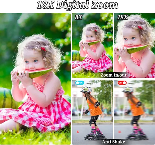Miniatura 3 de Forc Cámara digital, FHD 4K 64MP apunta y dispara, cámaras digitales para niños con tarjeta de 64 GB, zoom 18X, antivibraciones, cámara pequeña Negro
