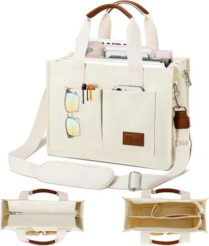Miniatura 19 de Bolso grande de lona con compartimentos y cremallera para mujer de KKXIU, bolso cruzado, de trabajo, bíblico, de mensajero con bolsillos
