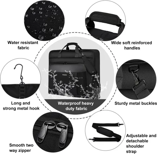 Miniatura 5 de Bolsa de ropa de viaje para hombres, bolsa grande de 40 pulgadas, bolsa de ropa de transporte para hasta 3 trajes para viajes de negocios, maleta