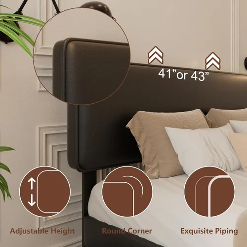 Miniatura 4 de HAOARA Marco de Cama con Plataforma Tapizada de Tamaño Completo, Cabecera Ajustable de Cuero PU, No Necesita Somier, Soporte de Listones de Madera