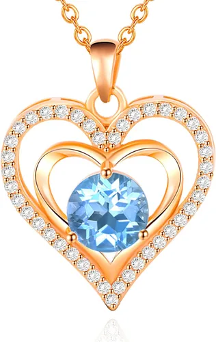 capirosa S925 Forever Love Heart Necklaces for Women Mother's Day Gifts Sterling Silver Rose Gold Diamond Birthstone Pendant Necklace Jewelry