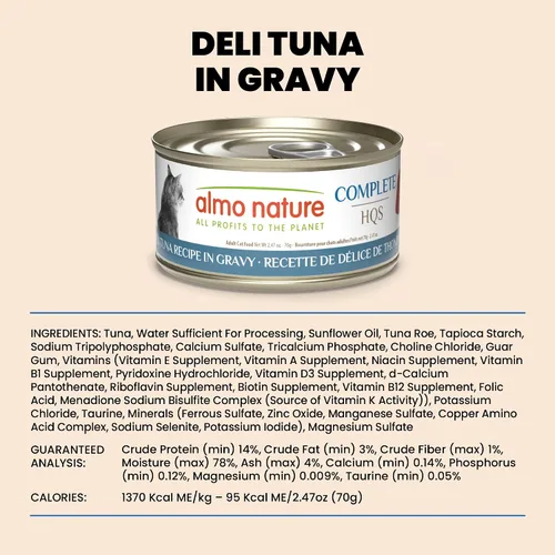 Miniatura 6 de almo nature HQS Complete CAT - Comida húmeda para gatos, receta de atún en salsa, comida para gatos sin granos, 2.47 onzas (paquete de 12)