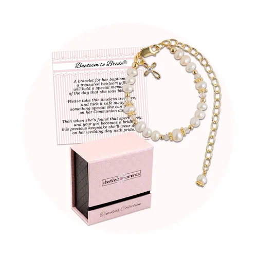 Miniatura 9 de Cherished Moments Pulsera de bautismo a novia de regalo para niñas pequeñas en plata de ley 925 o chapado en oro de 14 quilates con perlas