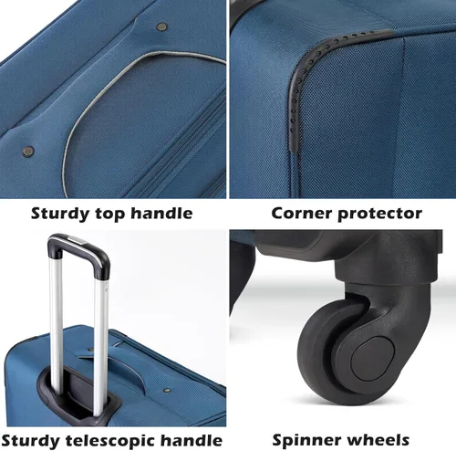 Miniatura 4 de Coolife Equipaje 4 piezas Maleta TSA Lock Spinner Softshell ligero, Negro+Azul