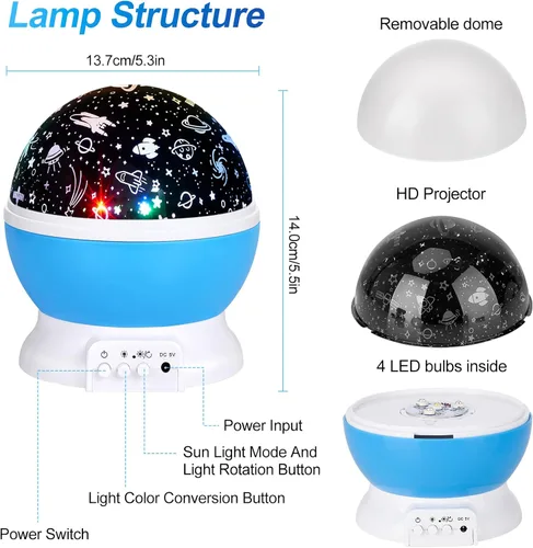 Miniatura 4 de Luces nocturnas de Navidad para bebé con control remoto, proyector de luna de rotación de 360 grados, 4 bombillas LED, 8 luces que cambian