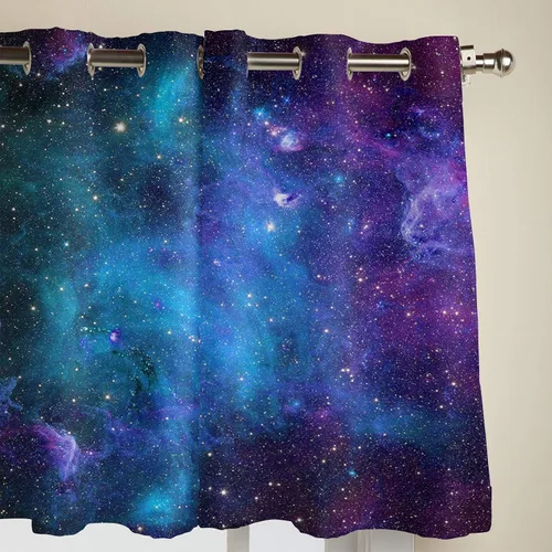 Miniatura 2 de T&H XHome Cortinas del espacio exterior, estrellas galaxias en el espacio, planetas astronómicos celestiales en el universo, Vía Láctea, 2 paneles