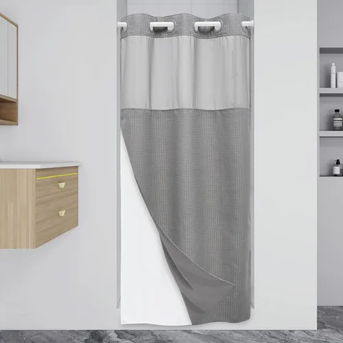 Miniatura 54 de EUTXL Cortina de ducha beige sin gancho con forro a presión, cortinas de ducha de tejido gofre de 230 GSM para baño, 54 pulgadas de ancho x 80