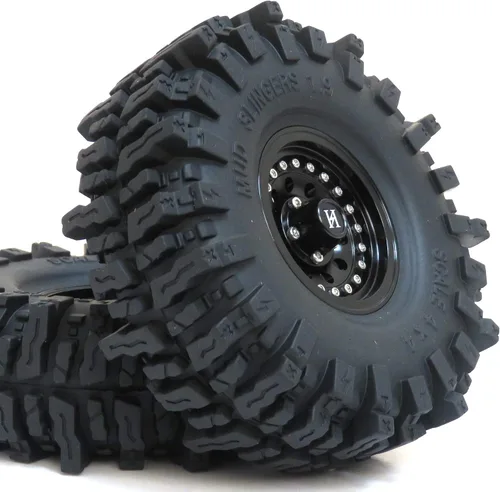 Miniatura 8 de HOBBYSOUL RC 1.9 Mud Slingers Neumáticos suaves pegajosos 4.724 in / 4.72 pulgadas y ruedas Beadlock de metal pesado 1.9 llantas negras para Traxxas