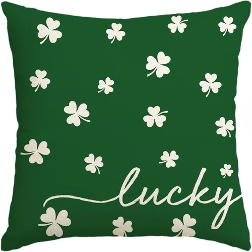 AVOIN colorlife Funda de almohada de trébol de la suerte del día de San Patricio, 18 x 18 pulgadas, funda de cojín verde trébol para decoración de