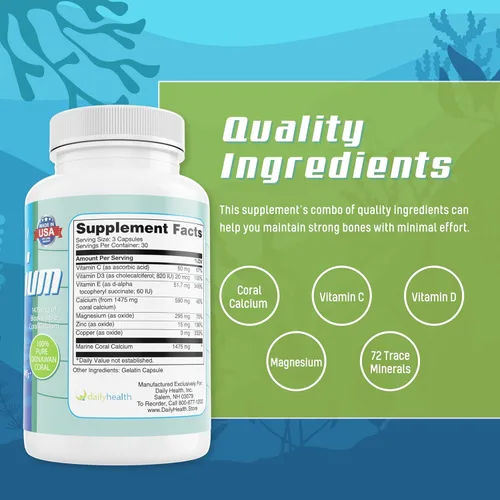 Miniatura 4 de Daily Health - Calcio de coral puro de Okinawa - Suplemento de grado marino con 72 oligominerales - 1475 mg, 270 cápsulas vegetales