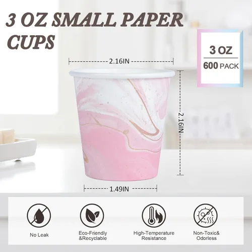 Miniatura 2 de Paquete de 600 vasos de papel de 3 onzas, coloridos vasos de papel desechables, vasos pequeños para enjuague bucal para baño, fiesta, picnic, Mármol