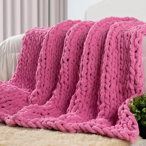 Miniatura 26 de Carriediosa Manta de Punto Grueso 50" x 60", 100% Hecha a Mano, Grande con Hilo de Felpilla en Bucle, Mantas Suaves y Esponjosas para Sofá, Cama