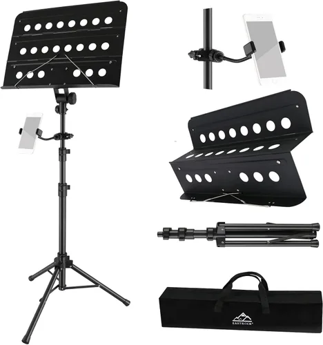 Miniatura 8 de EASTROCK Soporte de partituras de metal, soporte de música de alta estabilidad y altura ajustable para partituras con bolsa de transporte, soporte