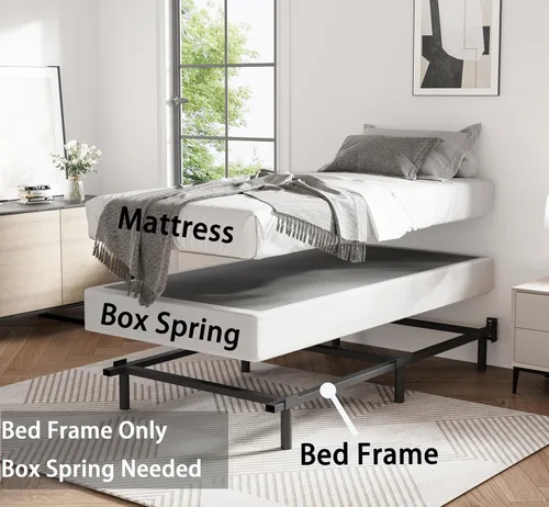 Miniatura 5 de Bedsnus Base de cama de tamaño individual, marco de cama Metal Basics de 9 pulgadas, base de alto perfil para somier, soporte de 6 patas, sin ruido