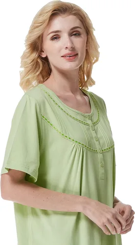 Miniatura 8 de Keyocean - Camisón de algodón para mujer, suave, cómodo, ligero, manga corta, vestido de casa, ropa de dormir, ropa de sala para verano.
