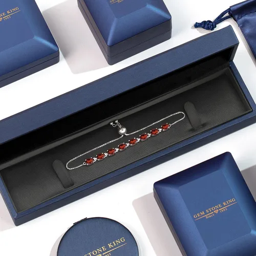 Miniatura 18 de Gem Stone King Pulsera de plata de ley 925 con piedra natal ovalada de 0.276 x 0.197 in para mujer, totalmente ajustable hasta 9 pulgadas