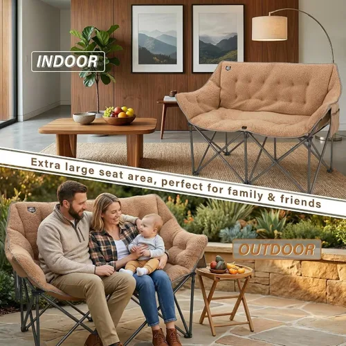Miniatura 7 de Silla plegable para camping, silla doble portátil con soporte para tazas, soporte para copas de vino, bolsa de transporte resistente para 2 adultos