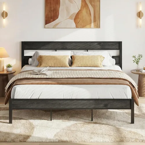 Miniatura 14 de LIKIMIO Base de cama California King con cabecero, fácil montaje, sin ruido, no necesita somier, marcos de soporte de metal resistentes y pesados