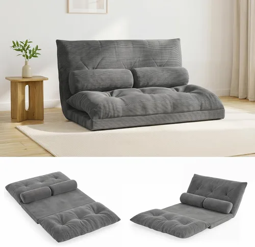 Miniatura 8 de Giantex Sofá de suelo ajustable con 2 almohadas, sofá cama plegable multifuncional de 6 posiciones, asiento de piso de gamuza multifuncional