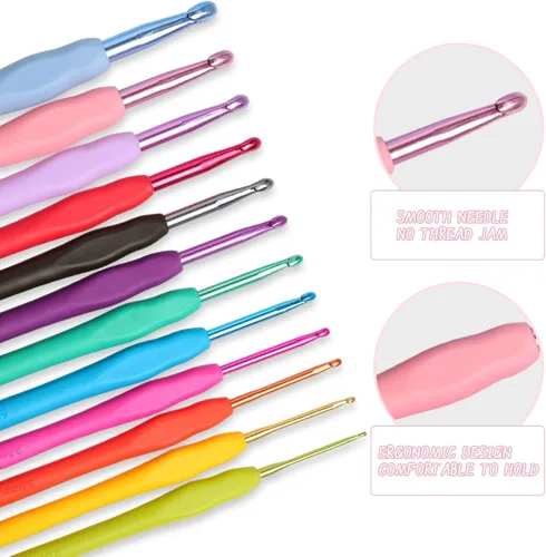 Miniatura 3 de KOKNIT Juego de 12 ganchos de ganchillo, mango ergonómico para manos artríticas, agujas de ganchillo cómodas y suaves, agujas de tejer extralargas