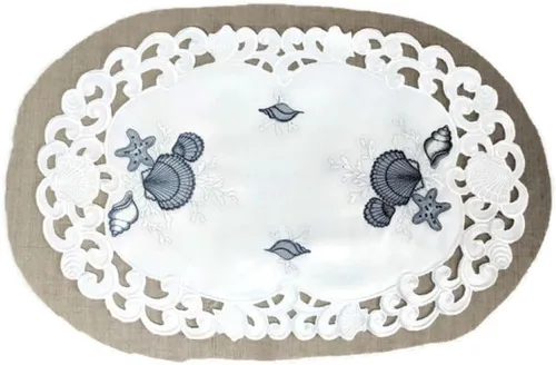 Miniatura 5 de Alfombra redonda con conchas azules sobre material blanco, tamaño 7 pulgadas