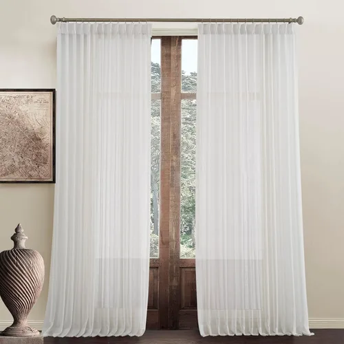 Miniatura 9 de Cortinas traslúcidas para ventana de 45 pulgadas de largo, paneles de cortinas traslúcidas semi plisadas blancas con borde negro, 26 pulgadas