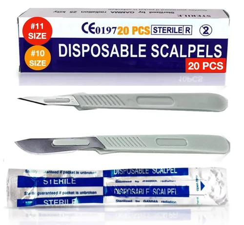 Miniatura 13 de MedHelp Scalpel 14R - Cuchillas dermaplaning con mango de plástico, cuchillas Dermablade de acero de alto carbono. Hoja 14R envuelta Paquete de 10