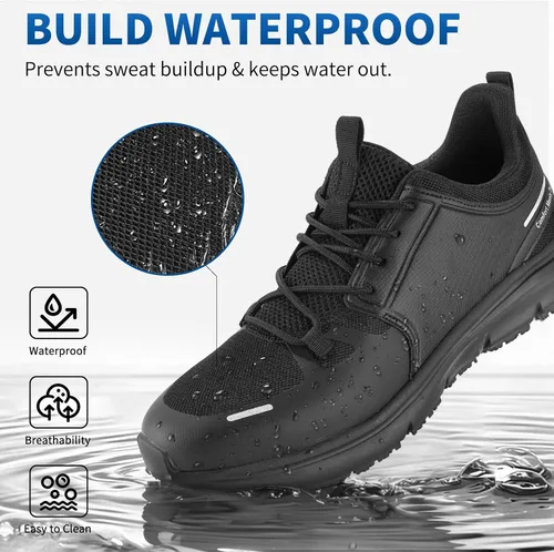 Miniatura 4 de Zapatos de trabajo antideslizantes para hombre, resistentes al agua, cómodos, transpirables, ligeros, para caminar, color negro, para cocinero
