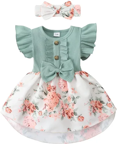 Vestido de niña recién nacida, floral, manga con volantes, casual, vestido de playa, vestido de princesa con falda de princesa, vestidos de verano