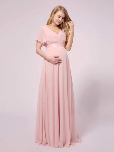 Miniatura 3 de Ever-Pretty Womens Chiffon V-Neck A-line Ruched Summer Maternity Dresses with Sleeves 09890-USA