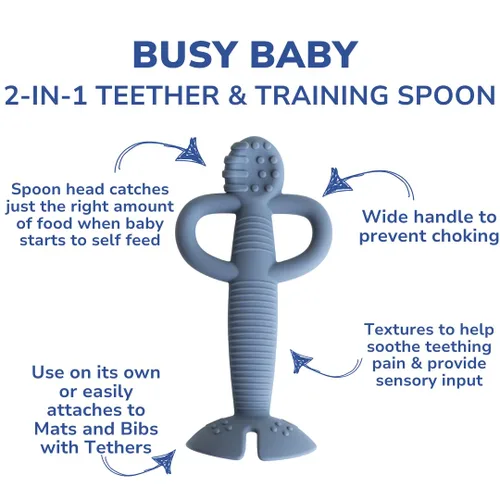Miniatura 9 de Busy Baby Cuchara de dentición - Mordedor 2 en 1 y cuchara de entrenamiento para autoalimentación, apta para lavavajillas, sin BPA, silicona