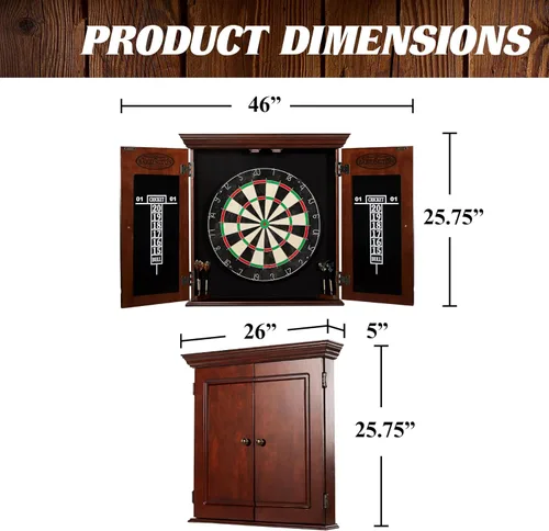 Miniatura 2 de Barrington Billiards Gabinete de dardos de madera Chatham con tablero de dardos de cerdas de 18" y juego de dardos con punta de acero