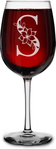Miniatura 30 de shop4ever Copa de vino con monograma floral con inicial grabada de 16 onzas (B), copa de vino grabada con tallo para mujer, regalo de cumpleaños