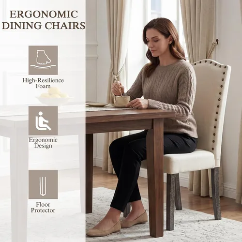 Miniatura 4 de LSSBOUGHT Juego de 2 Sillas de Comedor, Sillas de Comedor Parsons Tapizadas de Tela para Cocina con Marco de Madera Maciza y Ribete de Tachuelas