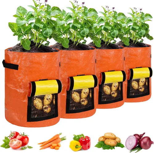 Miniatura 11 de JJGoo Paquete de 2 bolsas de cultivo de patatas de jardín de 10 galones con solapa y asas de aireación, macetas de tela de aireación, macetas