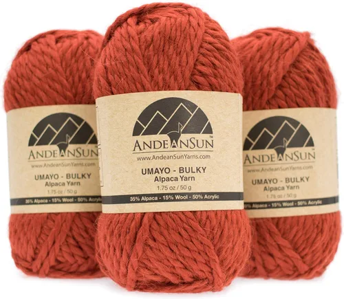 Miniatura 20 de (3 madejas pequeñas y hermosas) Mezcla de hilo de alpaca Umayo [165 yardas en total] Rojo, #5 voluminoso