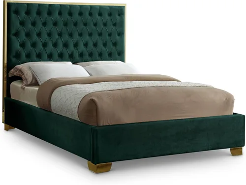 Miniatura 19 de Meridian Furniture Colección Lana Modern Cama tapizada de terciopelo contemporáneo con acolchado profundo detallado y patas doradas, tamaño Verde