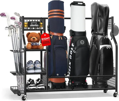 Miniatura 10 de Organizador de almacenamiento de bolsas de golf, soporte de almacenamiento para bolsas de golf y otros accesorios de equipo de golf, estante