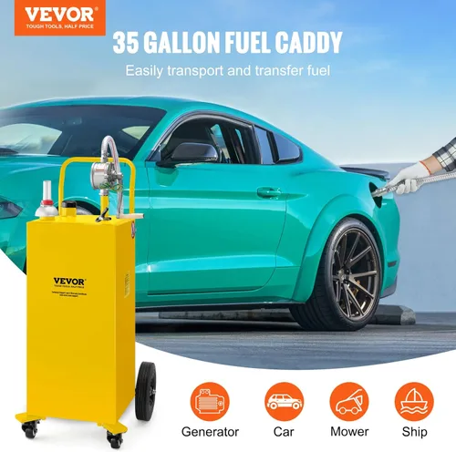 Miniatura 2 de VEVOR Carrito de combustible, 35 galones, tanque de almacenamiento de gasolina con 4 ruedas, con bomba de transferencia manual, contenedor