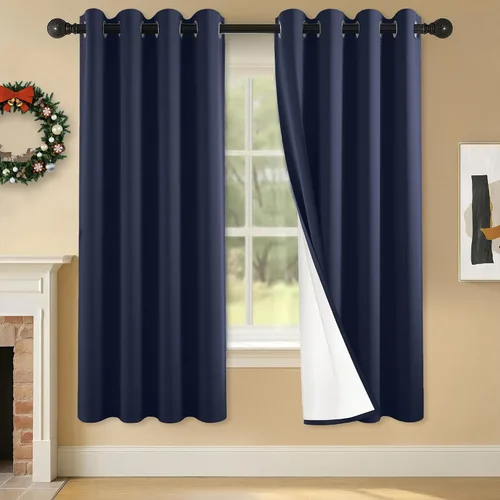 Miniatura 29 de 2 paneles de cortinas 100% opacas, cortinas ligeras con aislamiento térmico con ojales para dormitorio, sala de estar, tratamiento de ventana