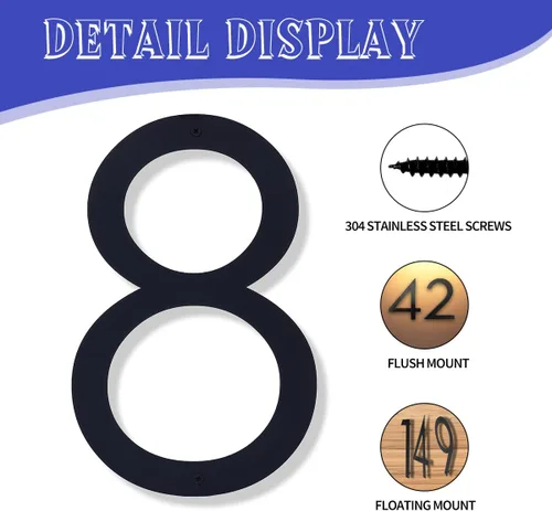 Miniatura 38 de Números de casa negros de metal moderno de 12 pulgadas para exterior, dirección flotante número 7 con kit de clavos para puerta