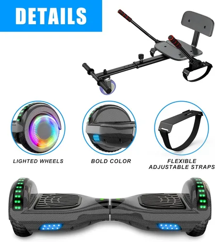 Miniatura 4 de SISIGAD Accesorio para asiento de scooter, 6.5 pulgadas, auto equilibrante, Go Kart, con Bluetooth y luces LED 6.5" negro+negro