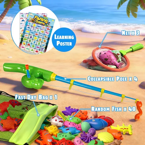 Miniatura 2 de CozyBomB™ - Juego de juguetes magnéticos de pesca para niños Juego de mesa de agua, bañera, piscina para niños, caña de pescar, red, peces