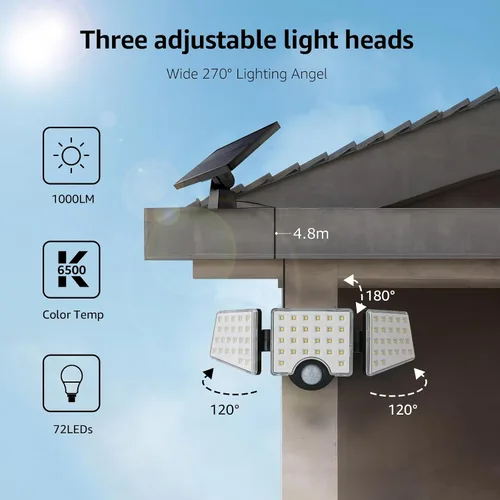Miniatura 3 de Lepro Luces solares para exteriores, luces de seguridad activadas por movimiento WL5000, panel solar separado, 3 cabezales ajustables, ángulo